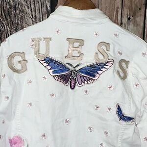 Guess, White Denim Jacket, Butterfly Sz. Large